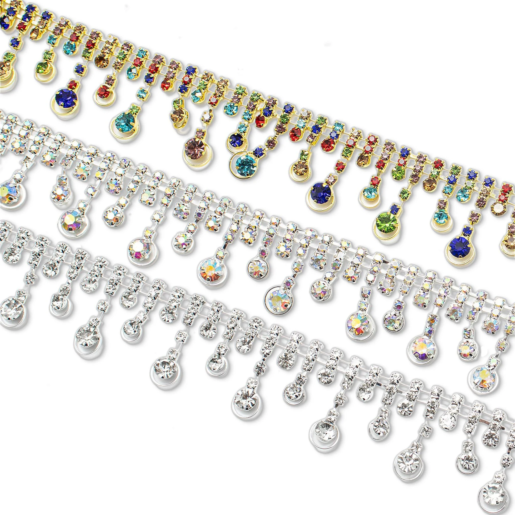 2.5 cm Multicolor Teardrop Rhinestone Fringe Chain