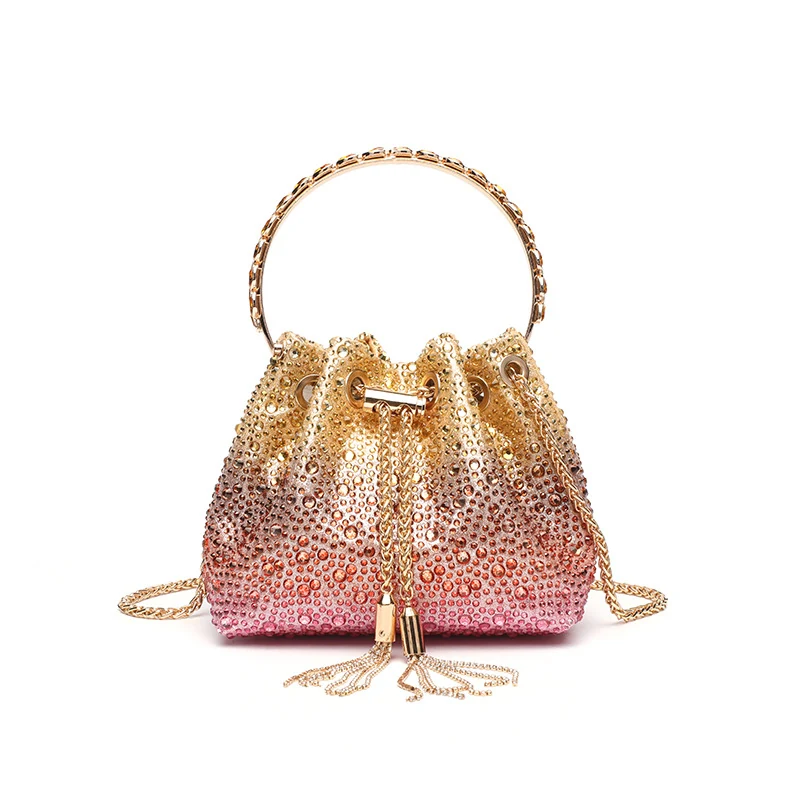 Ombre Rhinestone Bucket Evening Bag
