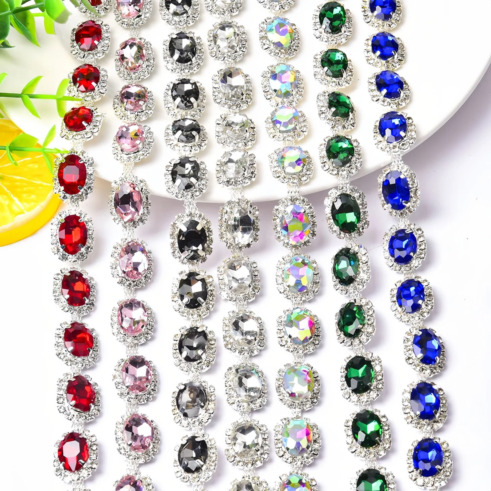 Oval Glass Rhinestone Chain Trim