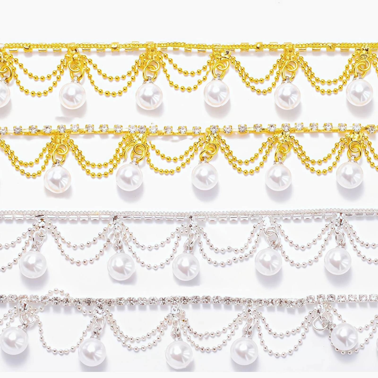Pearl Dangle Rhinestone Chain Trim