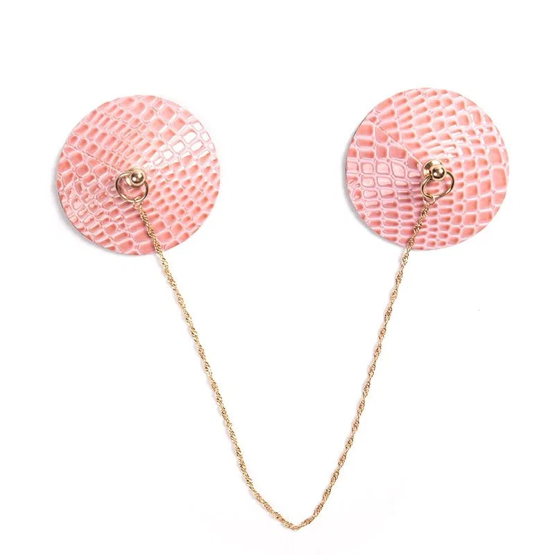 Plaid Round Nipple Pasties with PU Leather and Alloy Chain