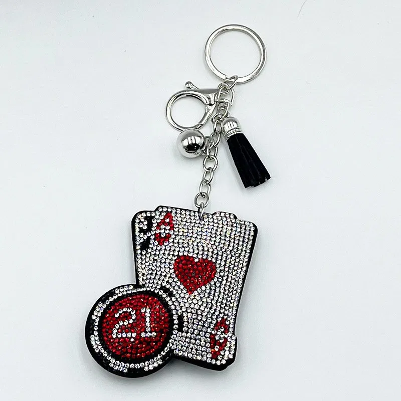 Rhinestone Ace of Hearts Poker Keychain