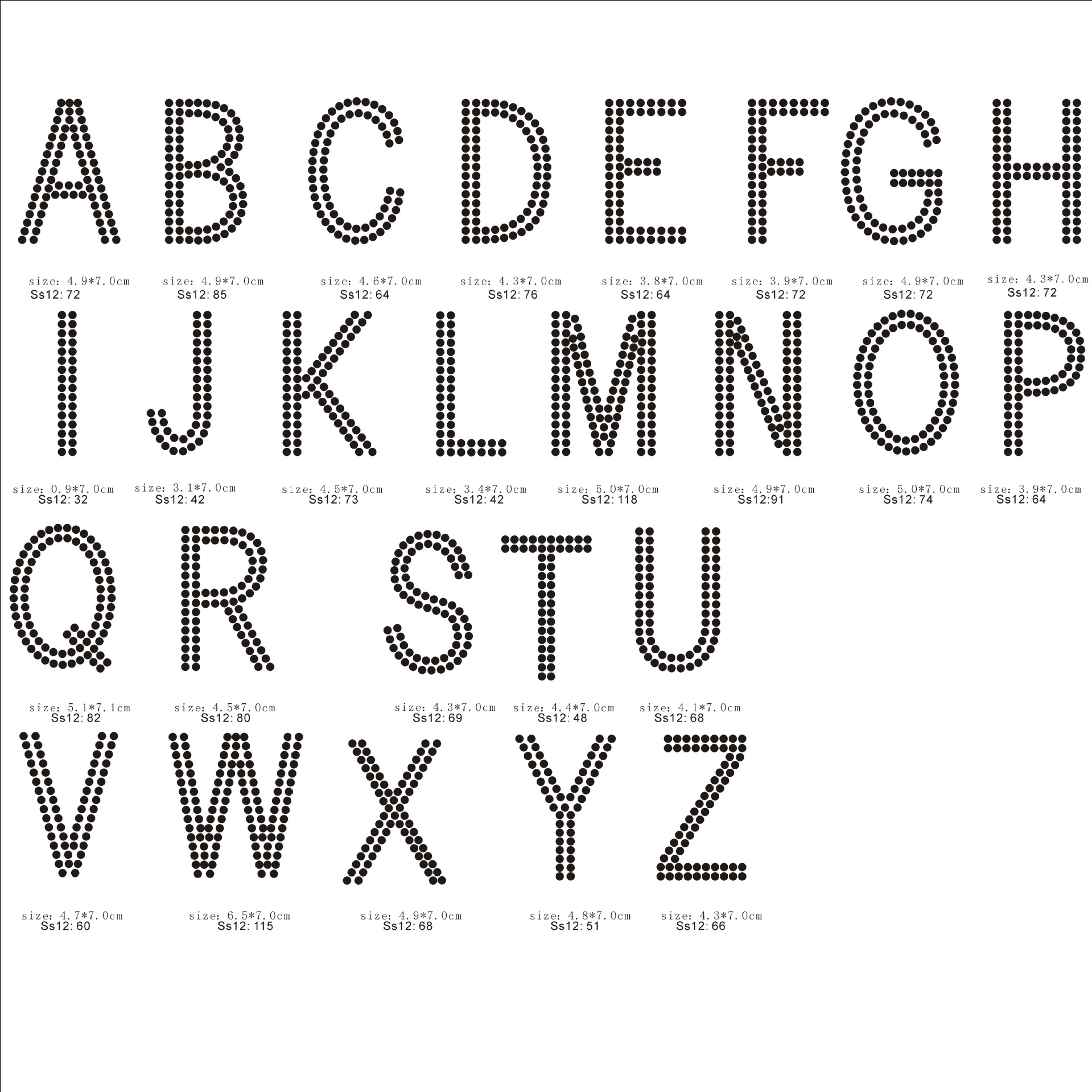 Rhinestone Alphabet Letter Appliques, primary reference