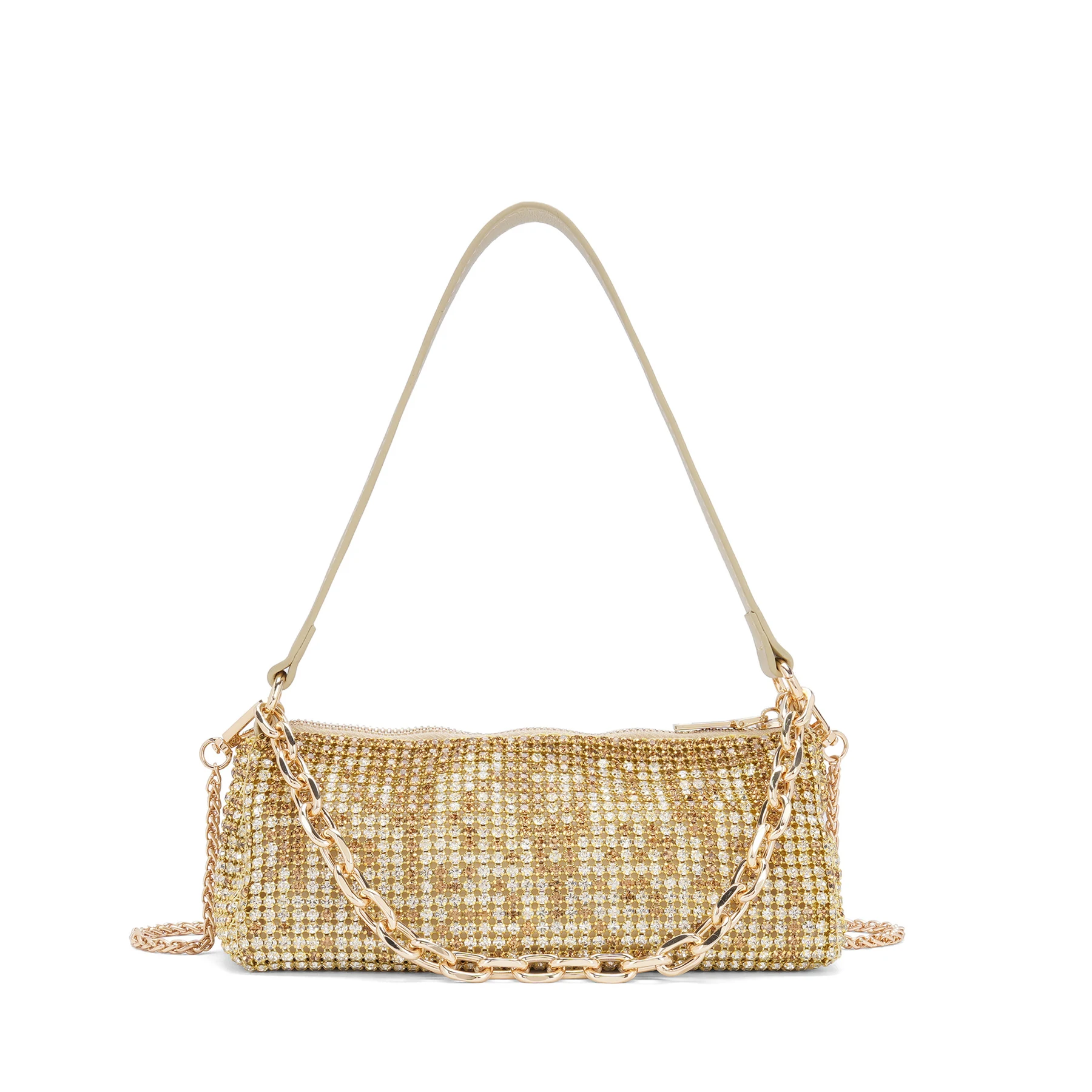 Rhinestone Baguette Bag with Chain Straps