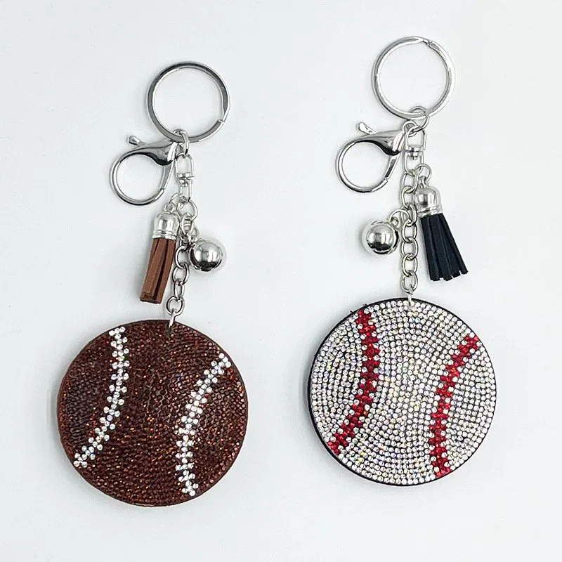 Rhinestone Baseball Keychain Charm with Tassel