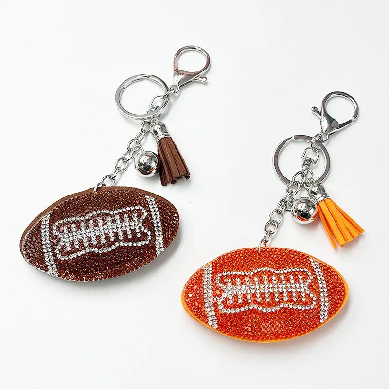 Rhinestone Football Keychain with Tassel