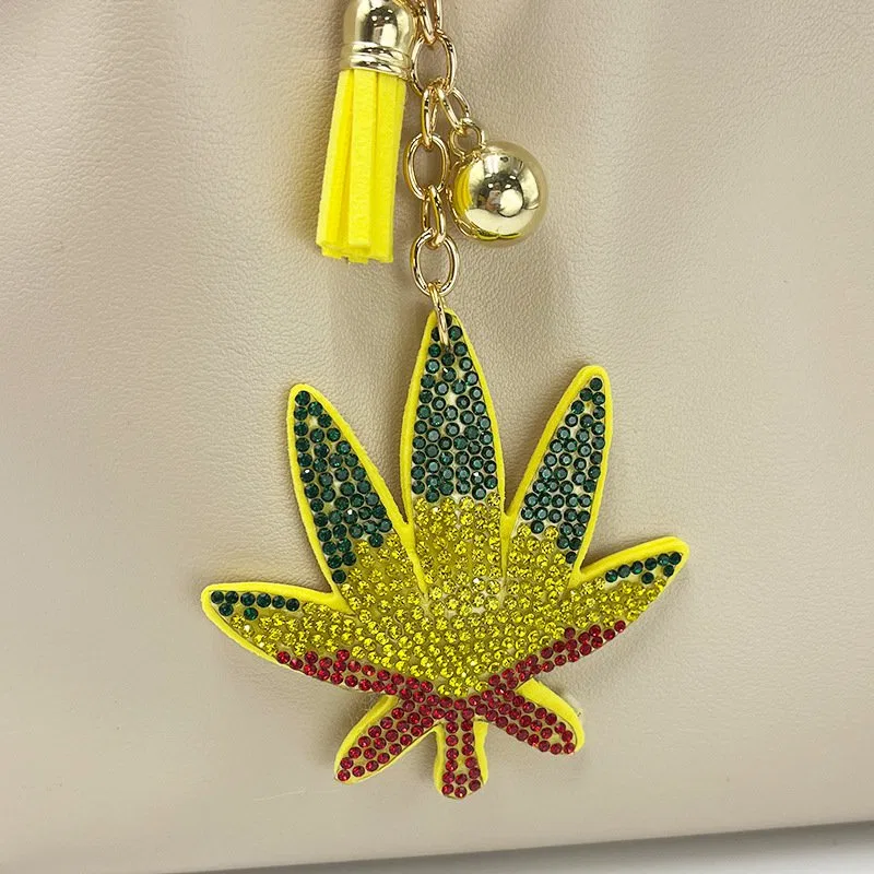 Rhinestone Leaf Keychain