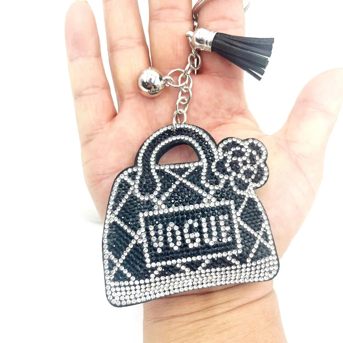 Rhinestone Letter Handbag Keychain with Tassel
