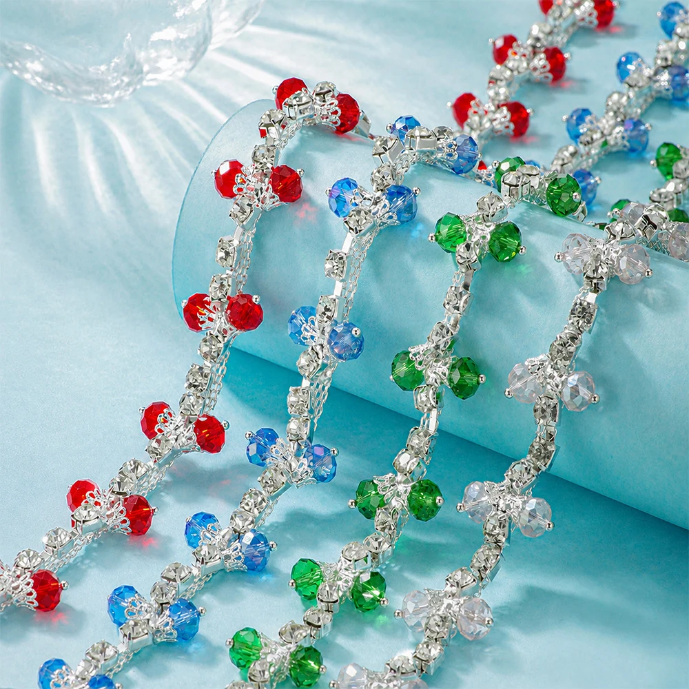 Round Bead Flower Rhinestone Chain