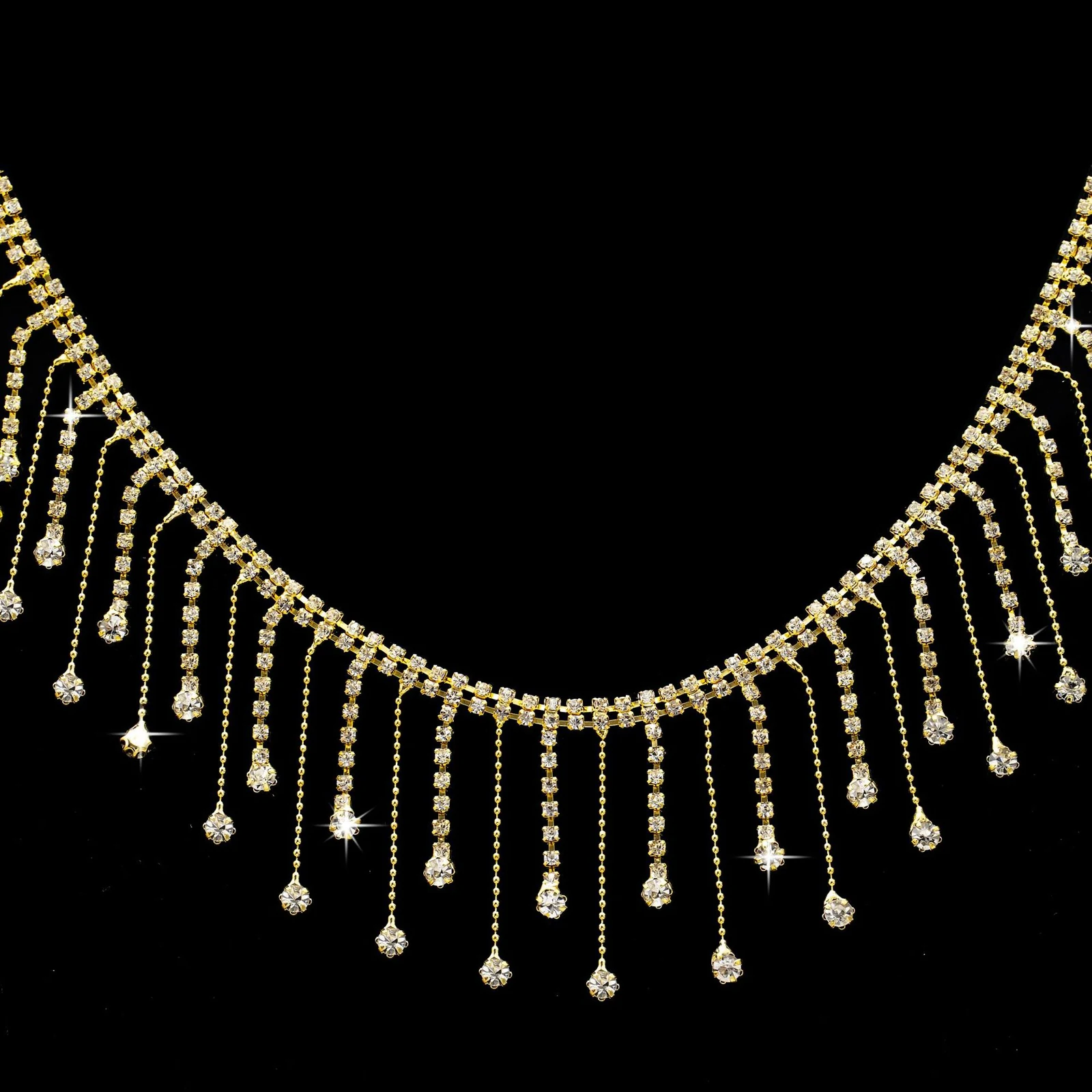 Round and Teardrop Rhinestone Fringe Trim