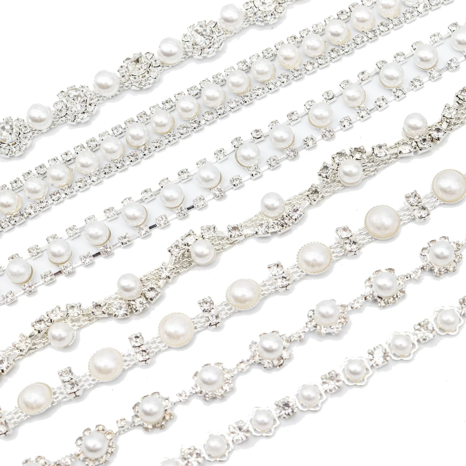 Six-Design Pearl and Rhinestone Chain Trim