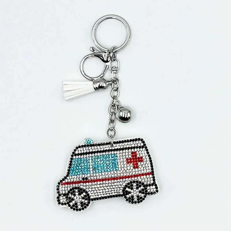 Sparkling Ambulance Rhinestone Keychain