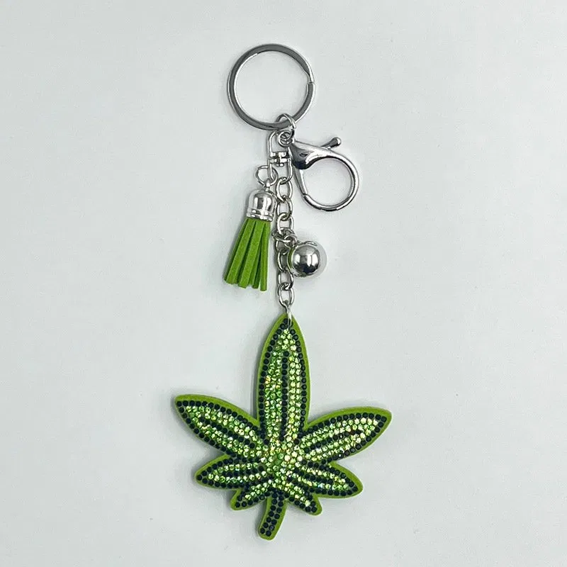Sparkling Green Leaf Rhinestone Keychain