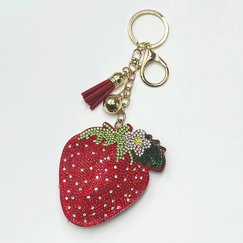 Sparkling Strawberry Rhinestone Keychain
