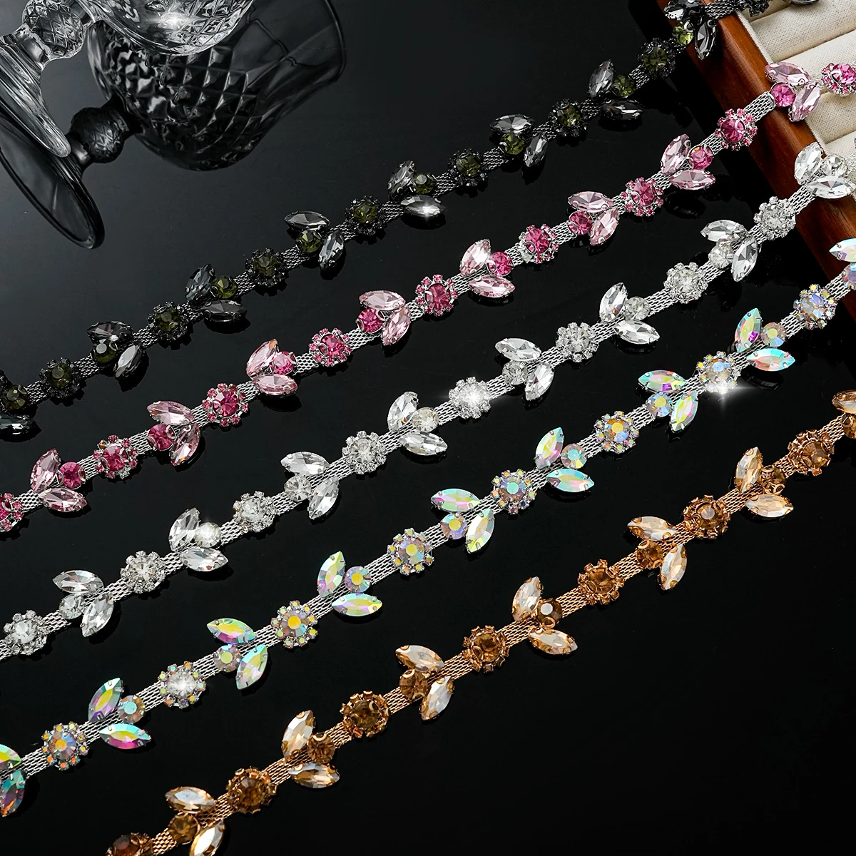 Sparse and Dense Colored Rhinestone Chain Trim