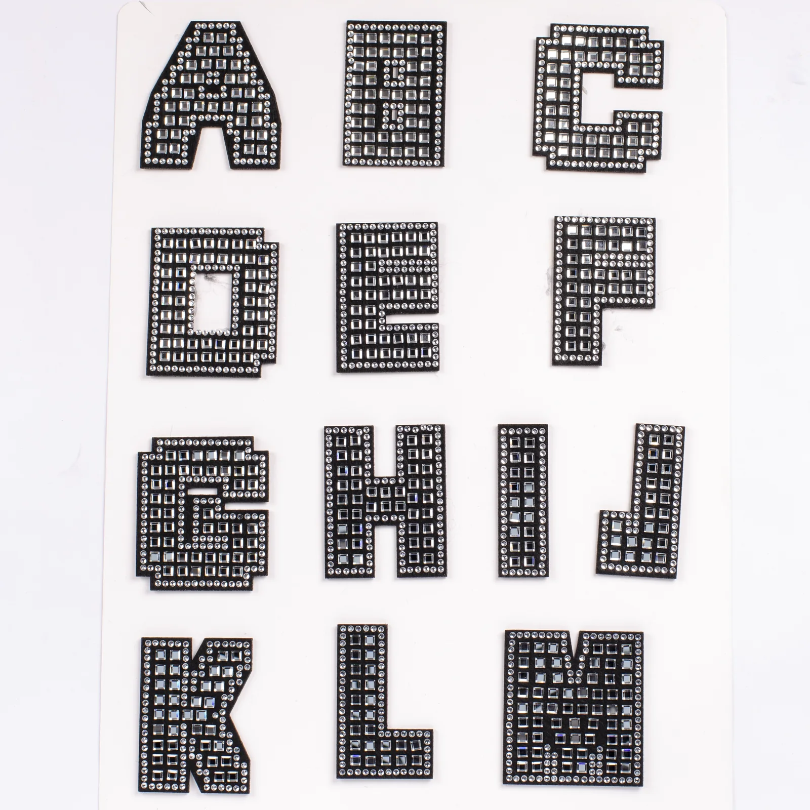 Square-Cut Crystal Grid Alphabet Patches