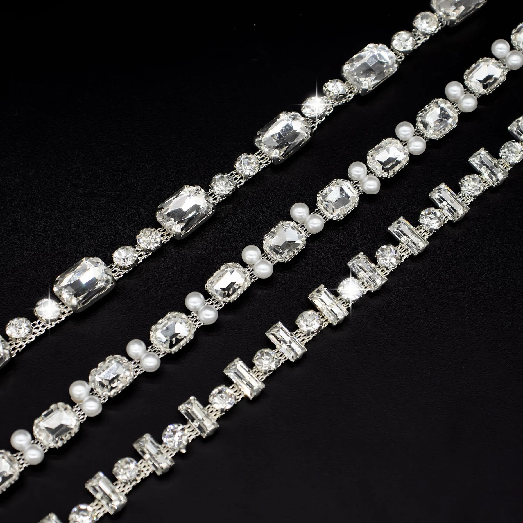 Square and Pearl Rhinestone Chain Assortment