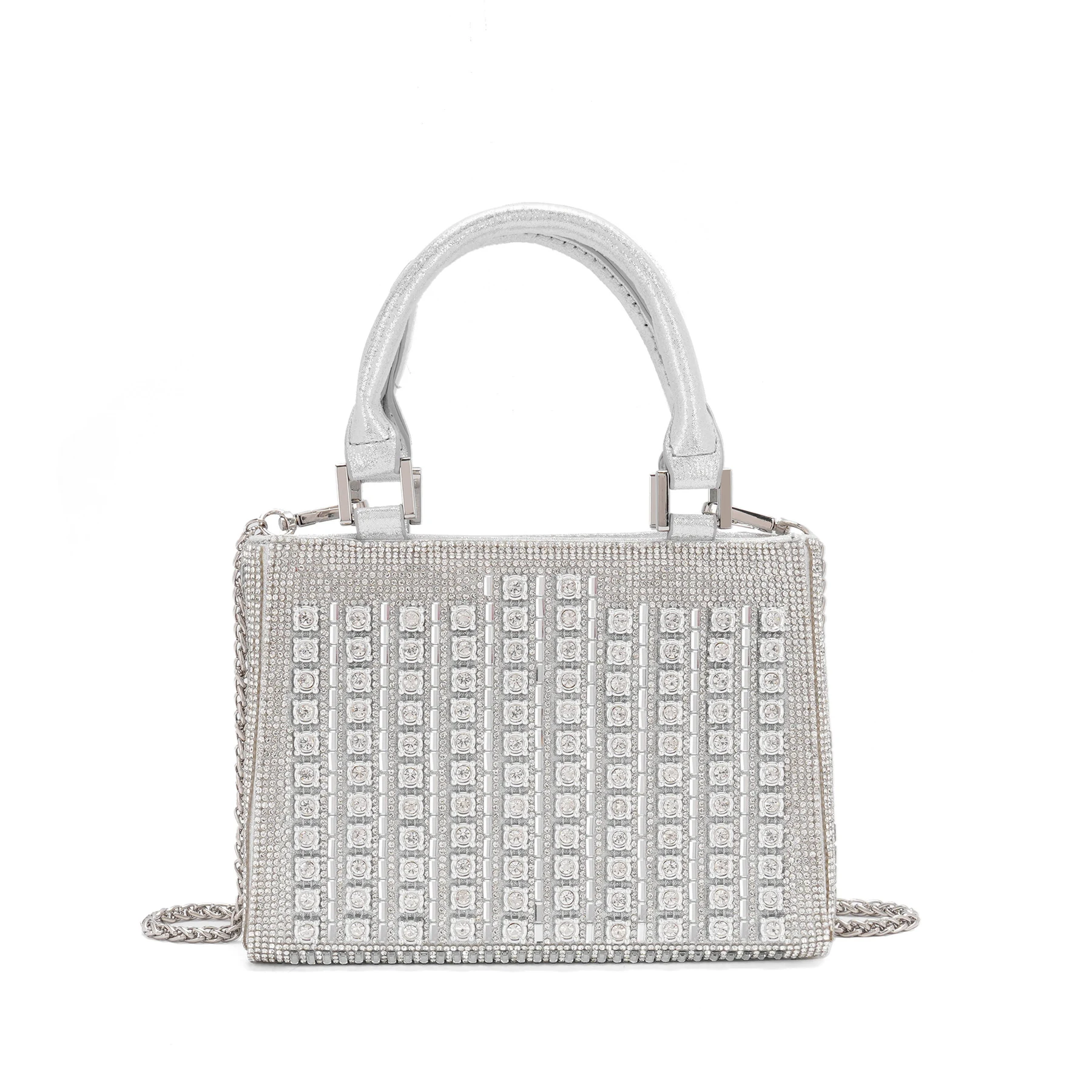 Structured Rhinestone Top-Handle Evening Bag
