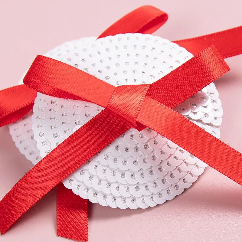 Valentine's Red Sequin Ribbon Nipple Pasties