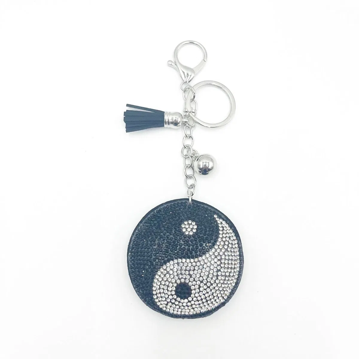 Yin Yang Rhinestone Suede Keychain with Tassel