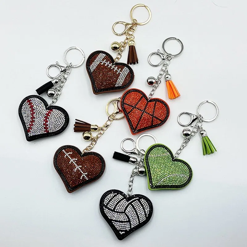Multi-sport rhinestone heart keychain assortment, item HC-YWXK-039