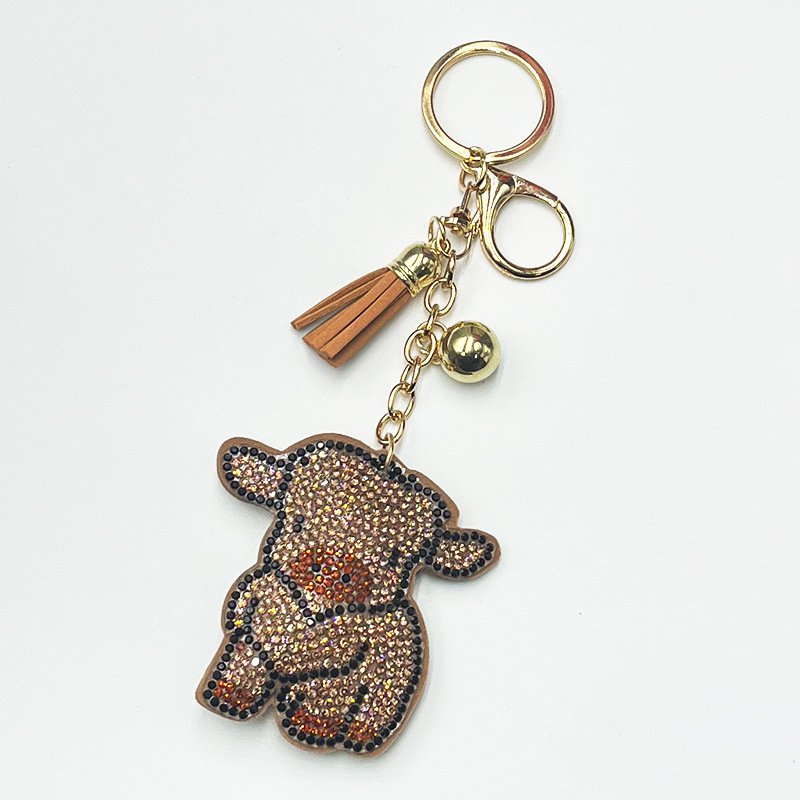 Cute Highland Cow Rhinestone Keychain with Tassel — Cartoon Sparkle Bag Charm Gift