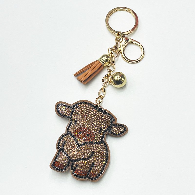 Cute Highland Cow Rhinestone Keychain with Tassel — Cartoon Sparkle Bag Charm Gift