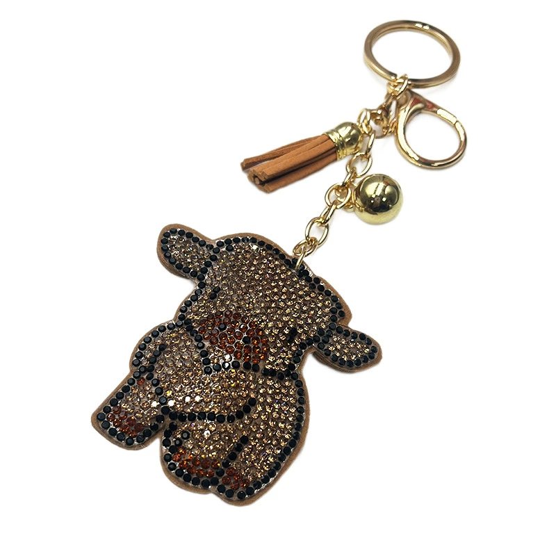 Cute Highland Cow Rhinestone Keychain with Tassel — Cartoon Sparkle Bag Charm Gift