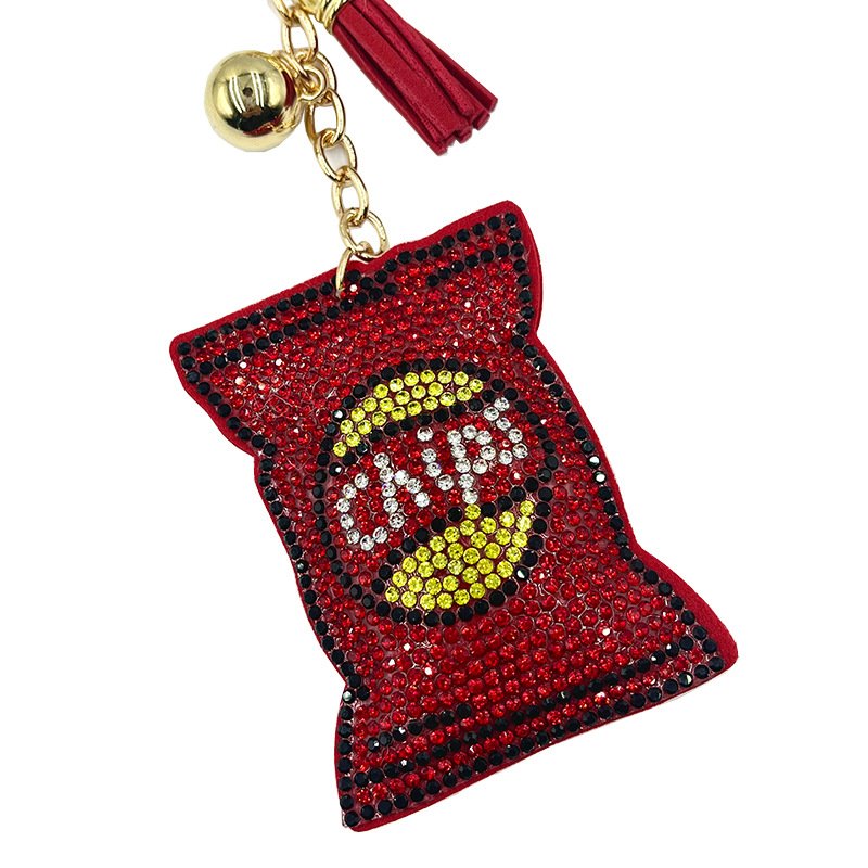 Sparkling Potato Chips Rhinestone Keychain — Fun Tassel Bag Charm for Women