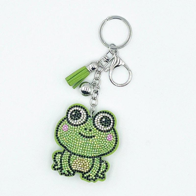 Cute Green Frog Rhinestone Keychain — Sparkly Cartoon Tassel Bag Charm
