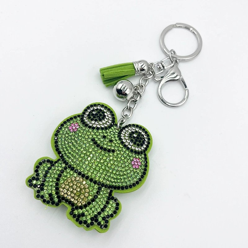 Cute Green Frog Rhinestone Keychain — Sparkly Cartoon Tassel Bag Charm