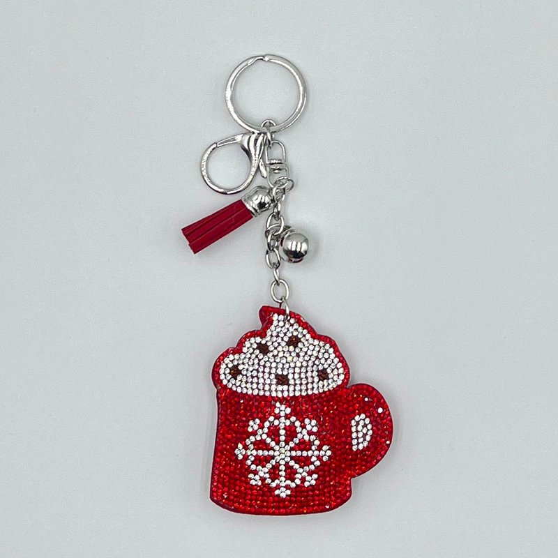 Festive Christmas Rhinestone Keychain Set — Holiday Tassel Bag Charms Collection