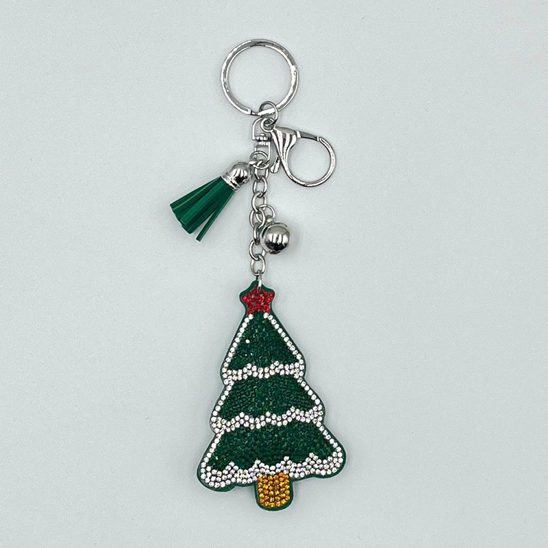 Festive Christmas Rhinestone Keychain Set — Holiday Tassel Bag Charms Collection