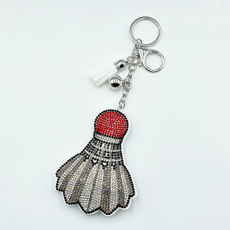 Sparkling Badminton Shuttlecock Rhinestone Keychain — Sporty Tassel Bag Charm