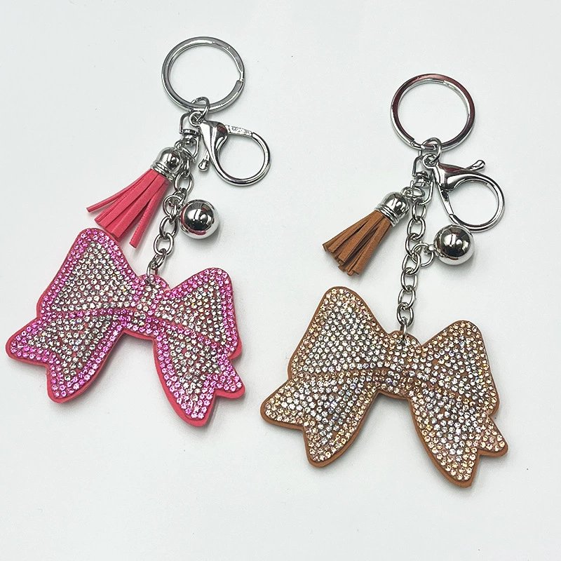 Hanging Bow Rhinestone Keychain — Chic Tassel Bag Charm Statement
