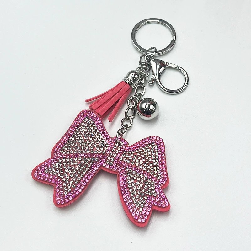 Hanging Bow Rhinestone Keychain — Chic Tassel Bag Charm Statement