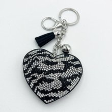 Zebra Heart Rhinestone Keychain — Chic Animal-Print Tassel Bag Charm