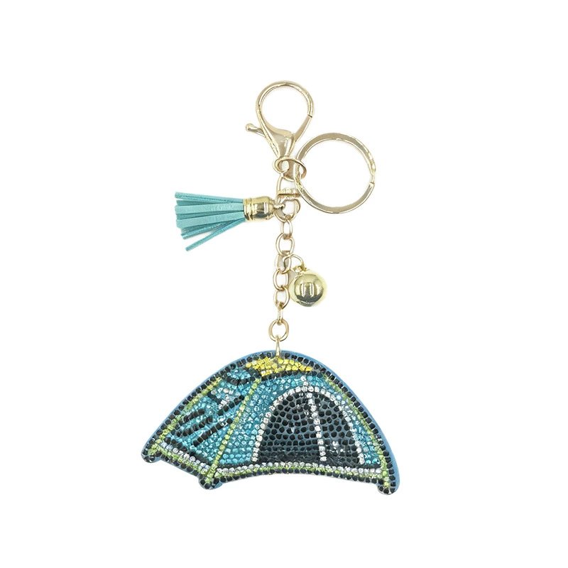 Crystal Camping Tent Rhinestone Keychain — Outdoor-Inspired Tassel Bag