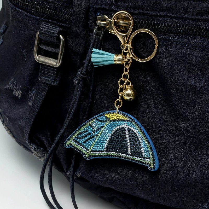 Crystal Camping Tent Rhinestone Keychain — Outdoor-Inspired Tassel Bag