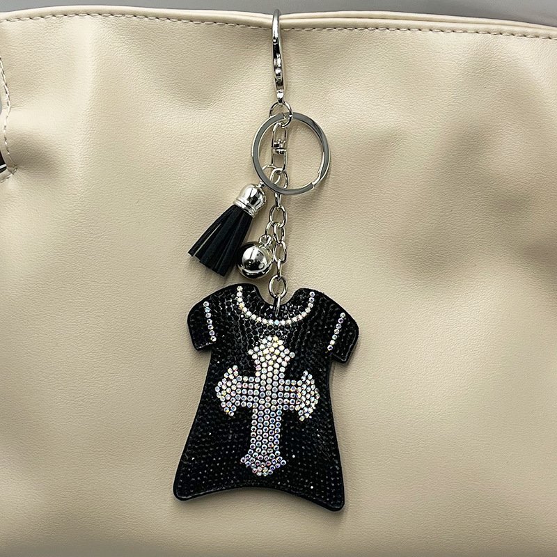 Rhinestone Cross Dress Keychain – Luxury Sparkle Tassel Bag Charm for Women