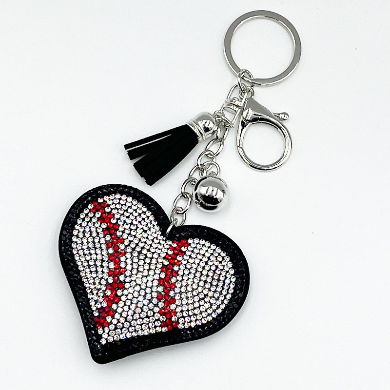 Crystal Baseball Heart Keychain – Rhinestone Sport-Inspired Tassel Bag & Car Charm