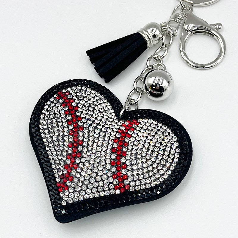 Crystal Baseball Heart Keychain – Rhinestone Sport-Inspired Tassel Bag & Car Charm