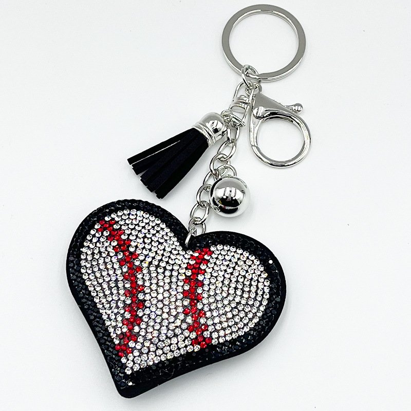 Crystal Baseball Heart Keychain – Rhinestone Sport-Inspired Tassel Bag & Car Charm