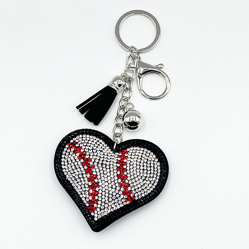 Crystal Baseball Heart Keychain – Rhinestone Sport-Inspired Tassel Bag & Car Charm
