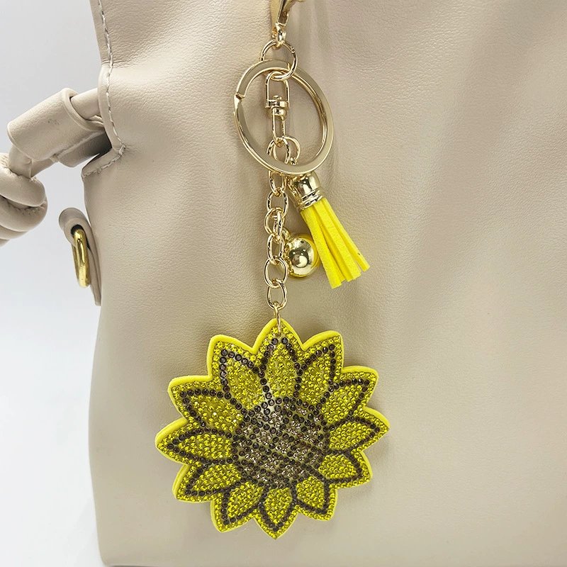 Crystal Sunflower Keychain – Rhinestone Yellow Bloom Tassel Bag & Purse Charm