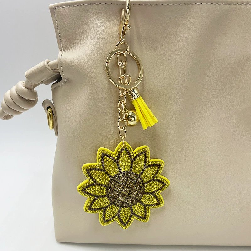 Crystal Sunflower Keychain – Rhinestone Yellow Bloom Tassel Bag & Purse Charm