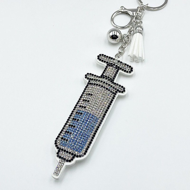 Crystal Syringe Keychain – Rhinestone Medical Tassel Bag Charm Gift