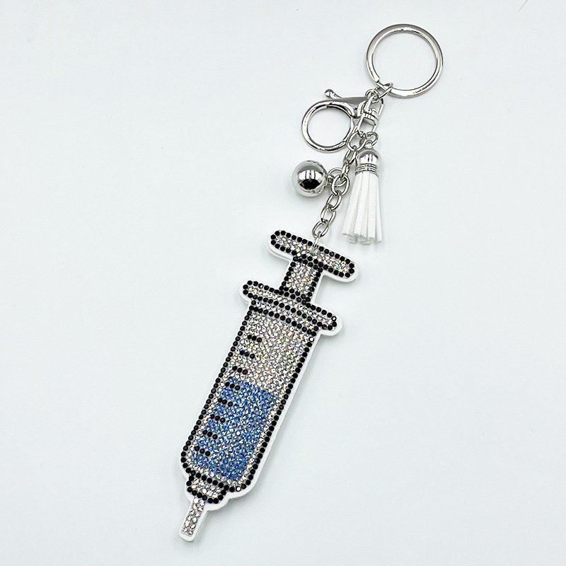 Crystal Syringe Keychain – Rhinestone Medical Tassel Bag Charm Gift