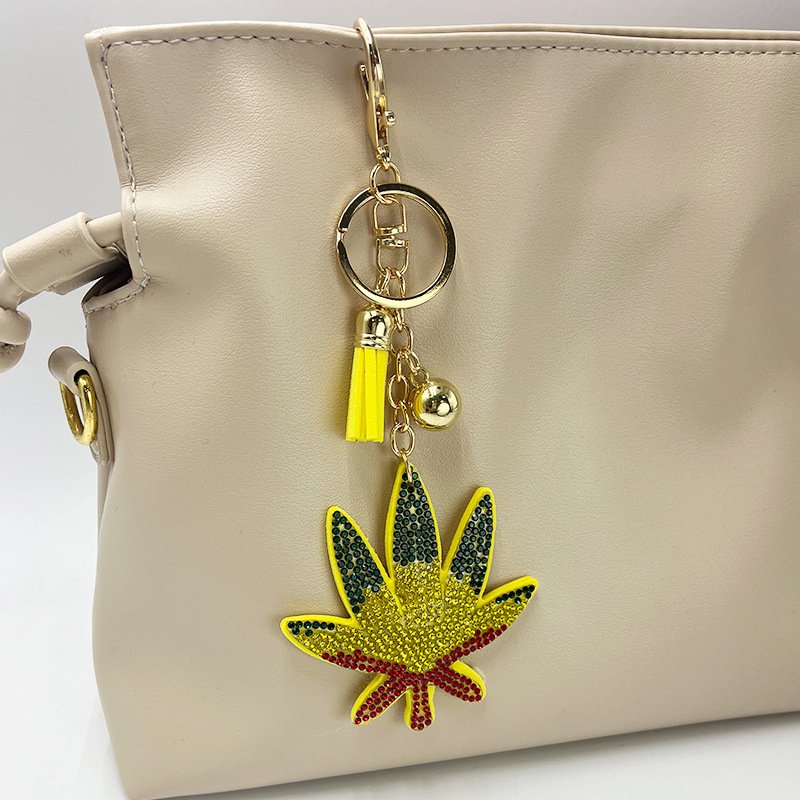 Luxury Rhinestone Leaf Keychain – Crystal Tassel Bag Charm Fashion Accessory