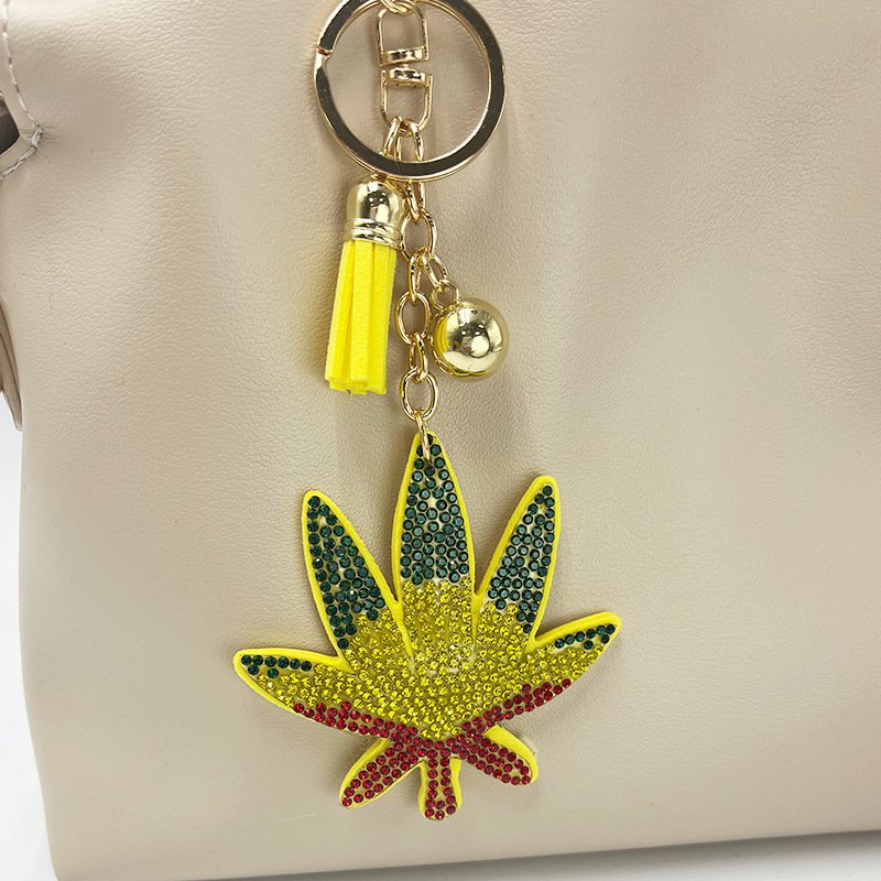 Luxury Rhinestone Leaf Keychain – Crystal Tassel Bag Charm Fashion Accessory